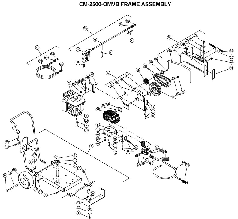 MI-T-M Cold water electric power washer model CM-2500 replacement parts and manual